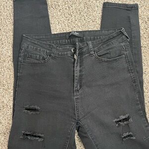 Wax Jean Charcoal Distressed Skinny Jeans